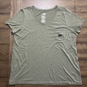 North Face Women's Pocket Tee Green With Embroidered Bear Size XXLarge